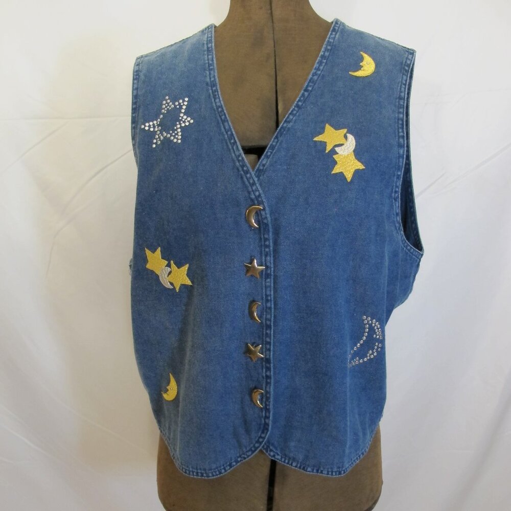 Marsha Sport denim vest with moon and star decoration  XL